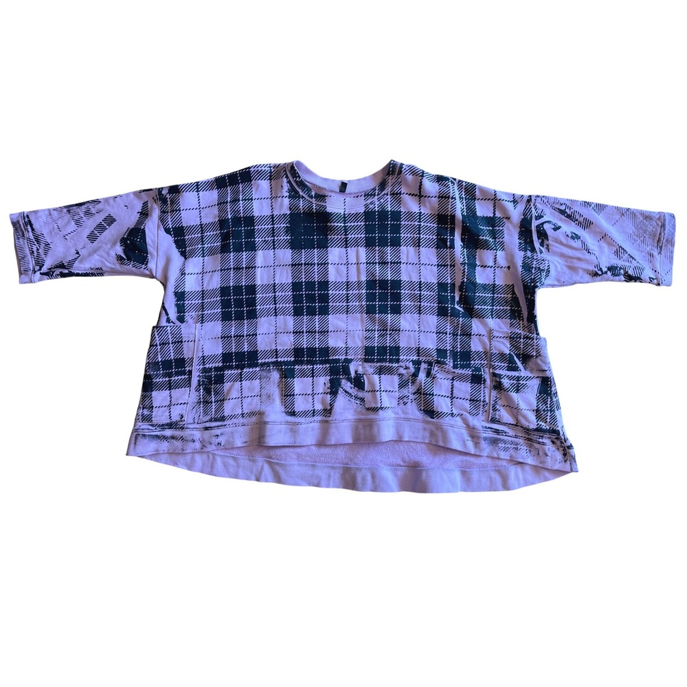 Paper Temples Artsy Purple Black Plaid Oversized Sweatshirt Boxy S-XL MO USA